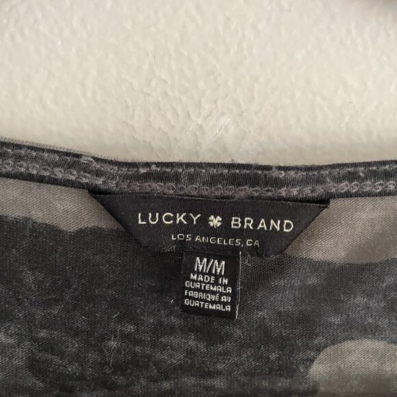 Lucky Brand Womn M Camo Burnout Casual Short Sleeve Split Neck Tie Front T-Shirt - Picture 6 of 7